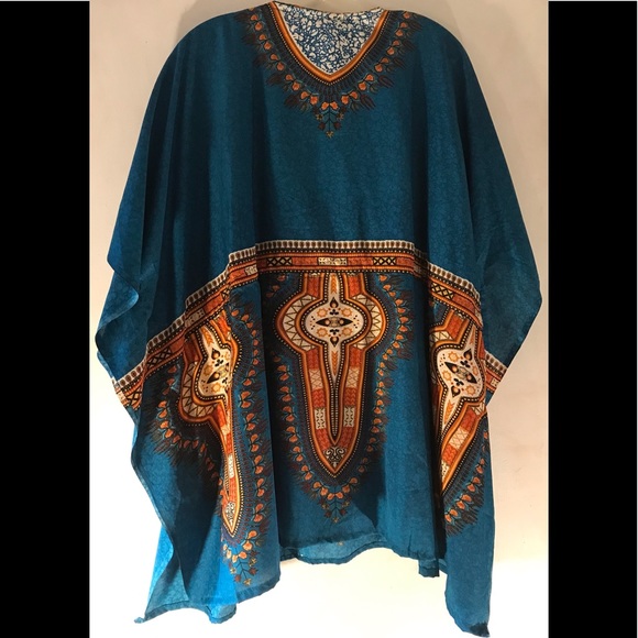 NWT California Woman Dashiki, Size: Free Size, Color: Dark Turquoise & Orange - Picture 2 of 12